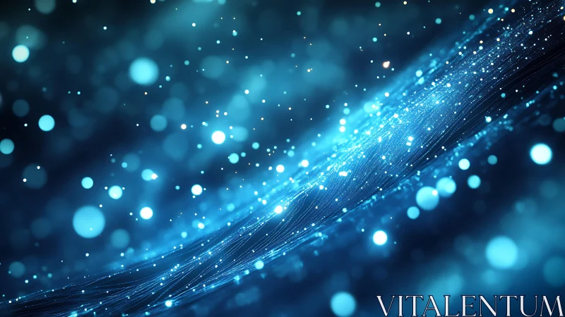 Abstract glowing blue light waves with bokeh in digital art style.