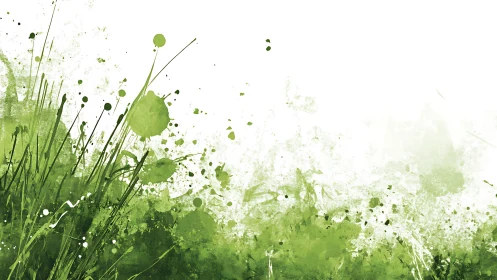 Green watercolor grass splashes create fresh organic motion.