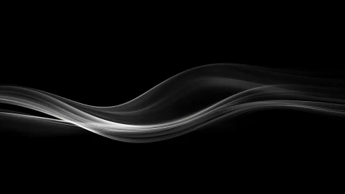 Monochrome flowing wave lines on black digital background.