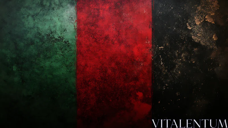 Grunge textured tricolor panel in green red and black.