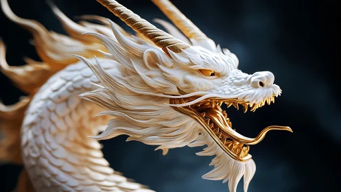 Sinuous white dragon rendered in high-detail photorealistic 3D