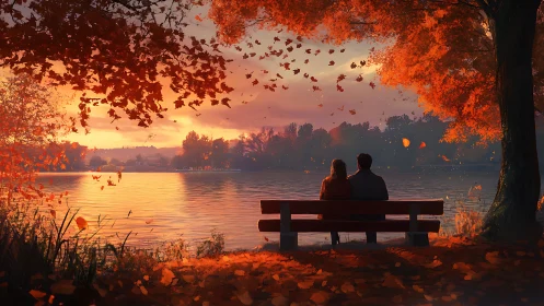 Autumn Romance by the Lake at Sunset