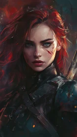 Digital painting portrait of battle-scarred warrior heroine.