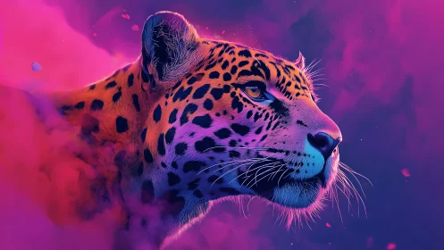 Neon Leopard Portrait in Vibrant Digital Art.
