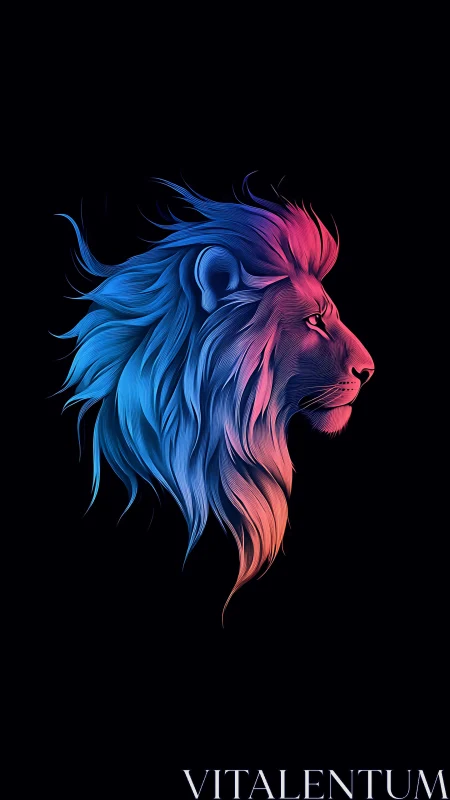 Neon gradient lion profile radiates power on black backdrop