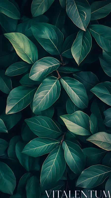 Velvet green leaves choreograph a quiet midnight forest pattern