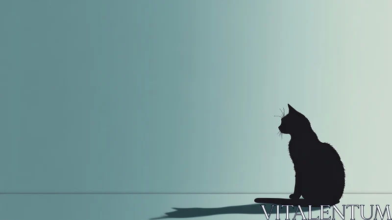 Black Cat Silhouette on Minimal Teal Background