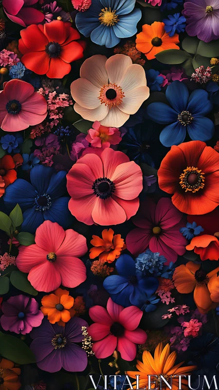 Vibrant Digital Floral Composition with Layered Colorful Blooms