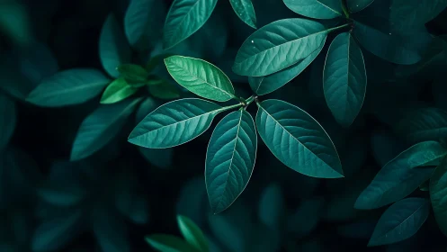 Green elliptical leaves in clustered arrangement at center.