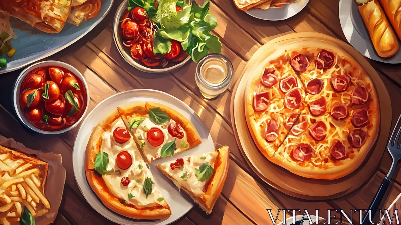 Sunlit pizza feast crowned with bright garden-fresh toppings.