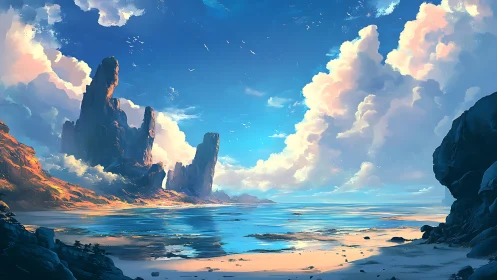 Coastal landscape with rock formations and turquoise water