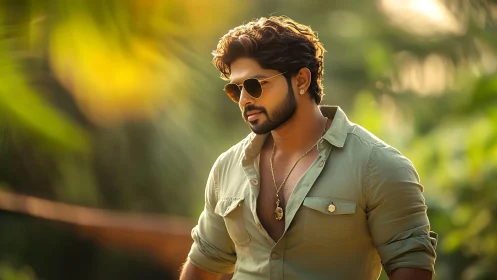 Sun-drenched style strolls through lush golden greenery