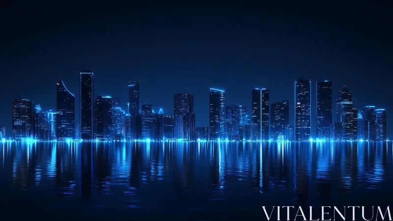 Neon shoreline skyline humming over midnight mirrorwater.