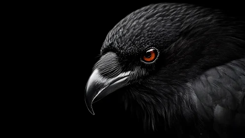 Intense Black Raven Portrait in Dramatic High-Contrast Style.