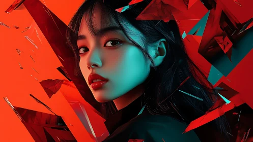 Cyberpunk portrait with prismatic shards and neon contrast.