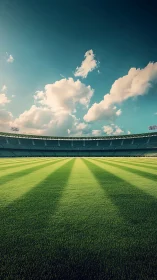 Symmetric stadium turf under stratocumulus cloud canopy.