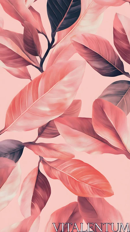 Pink botanical leaves arranged in repeating vertical pattern