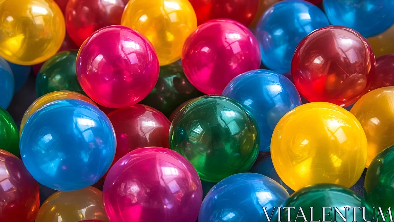Playful rainbow plastic balls glowing with joyful color.