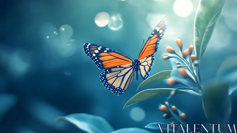 Monarch butterfly in bokeh-rich macro botanical field study.