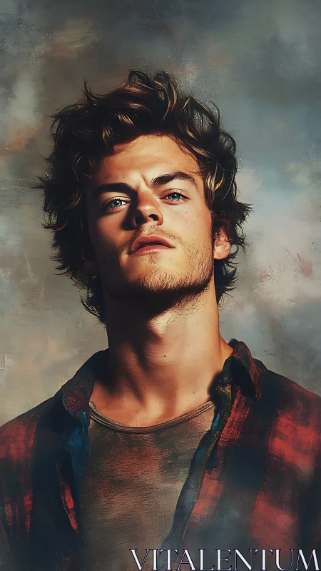 Young man in flannel shirt digital portrait study.