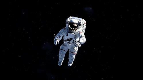 Extravehicular astronaut isolated in deep starfield void.