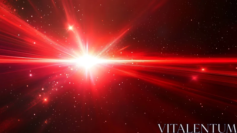 Crimson stellar burst carving light paths through space.