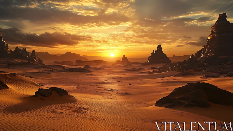 Solar tide over crimson dunes in a sculpted alien desert.