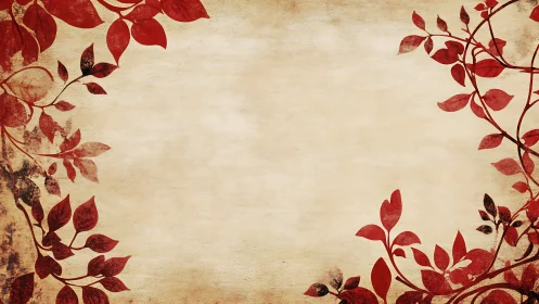 Vintage parchment border with red botanical vines frame.