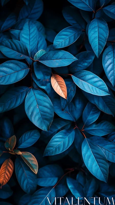 Blue foliage glows around a single copper accent leaf.