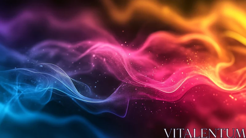 Neon light waves flow across a vivid multicolor cosmic field