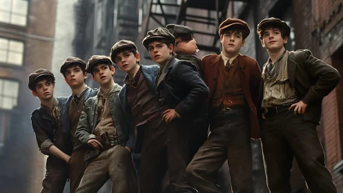Newsboys in Early 20th Century Alley.