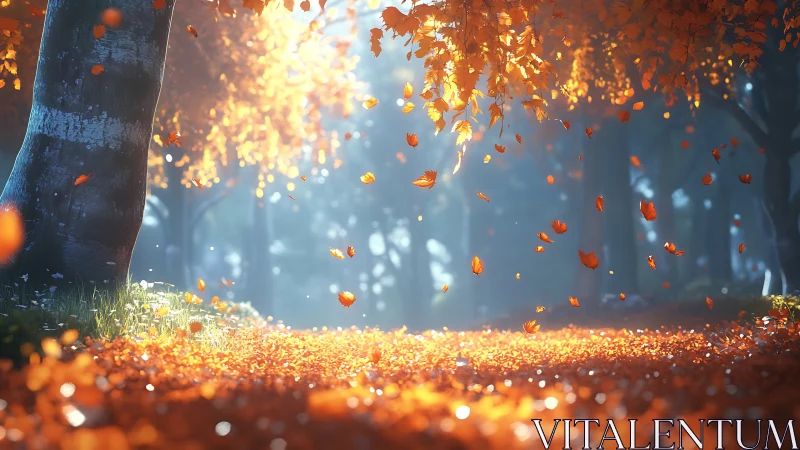 Autumn leaves whirl in a spellbound forest of molten light.