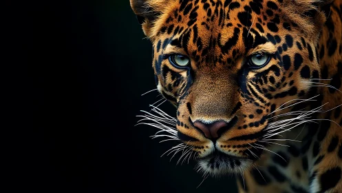 Jaguar Face Portrait Against Dark Background