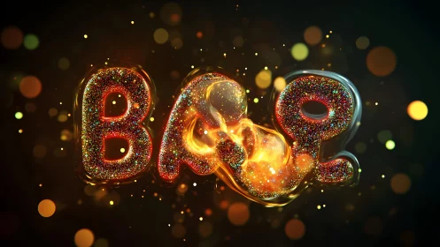 Sparkling BBQ Letters with Fiery Glow in Festive Digital Art.