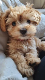 Adorable Cream and Apricot Toy Poodle Puppy Portrait.