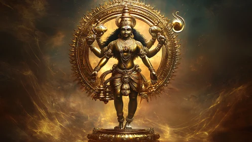 Divine golden deity dancing within radiant fire halo.