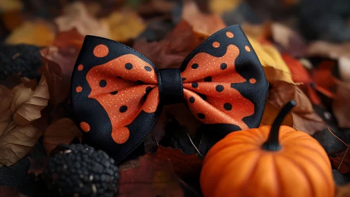 Festive Polka Dot Bow Amid Autumn's Pumpkin Harvest.