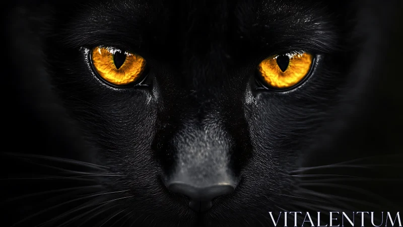 Midnight panther gaze with molten gold feline eyes.