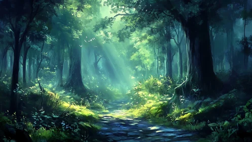Luminous Forest Corridor: Digital Light Study.