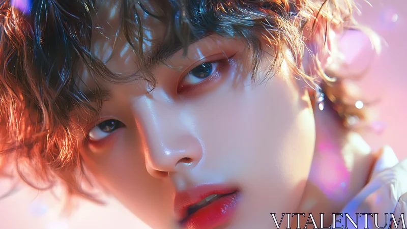 Soft lit close portrait of androgynous digital model.