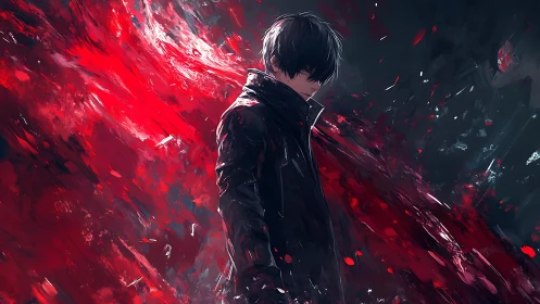 Nocturnal antihero with eruptive crimson energy field.