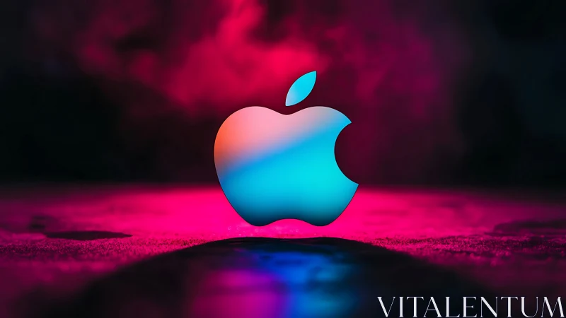Luminescent Apple Logo Against Neon Magenta Background.