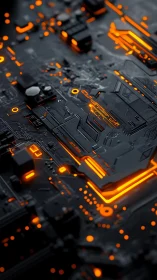 High-contrast PCB render shows orange LED traces on black substrate