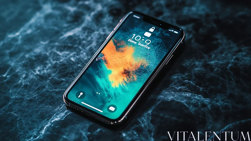 Smartphone displaying lock screen interface with abstract wallpaper.