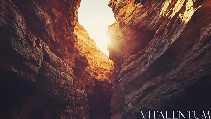 Sunlit canyon walls rise around narrow rock passageway