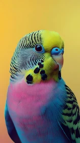 High-saturation close-up portrait of colorful budgerigar