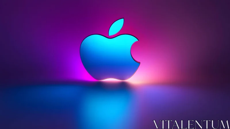 Blue Apple Logo with Neon Glow on Gradient Background. Blue Apple Logo with Neon Glow on Gradient Background.