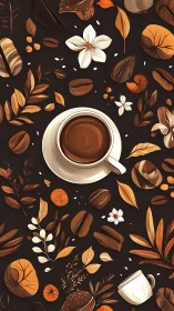 Coffee constellations orbit a steaming cup in autumn hush