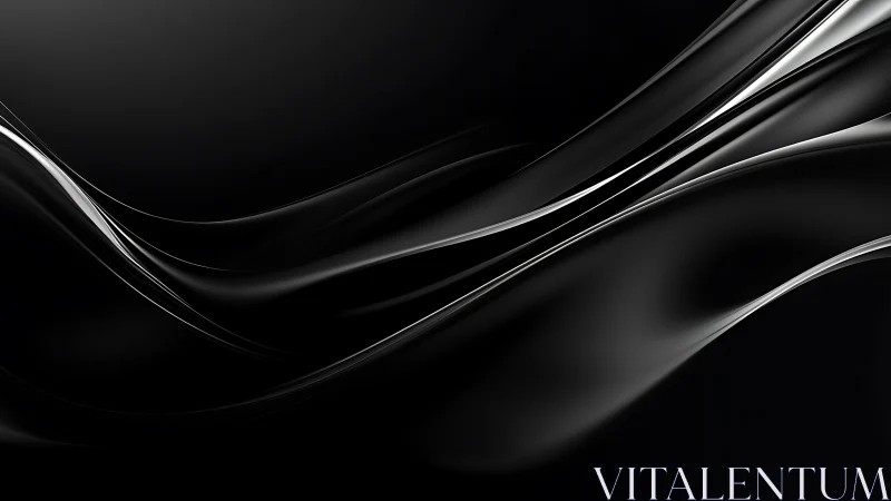 Black abstract wave background with smooth chrome lines.