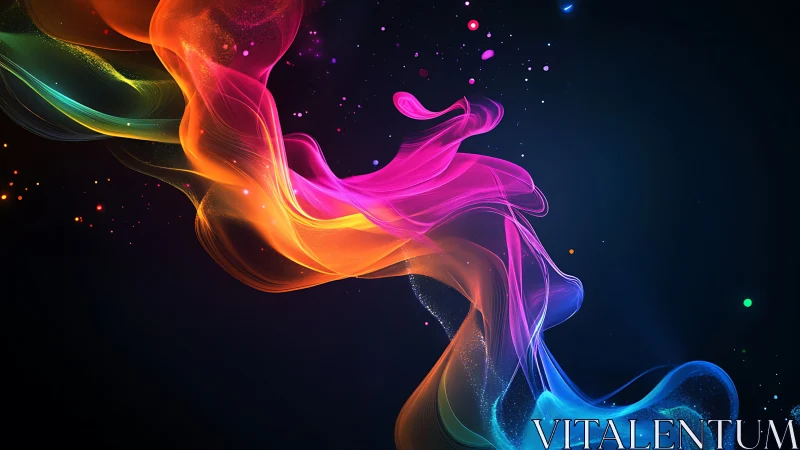 Flowing rainbow light ribbon dancing across the night sky.